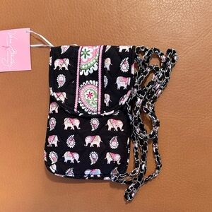 Vera Bradley Black Pink Green Elephant Mini Crossbody Bag